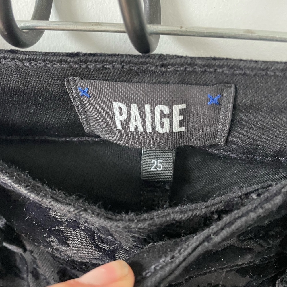 NEW PAIGE Hoxton Ankle Black Flocked Versailles Womens Skinny Denim Pants Sz 25 - Picture 4 of 10